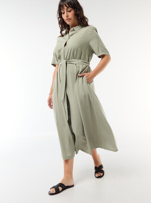 Vestido camisero de manga corta con cinturón - Kiabi