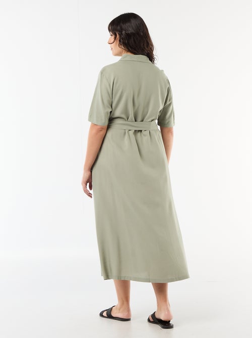 Vestido camisero de manga corta con cinturón - Kiabi