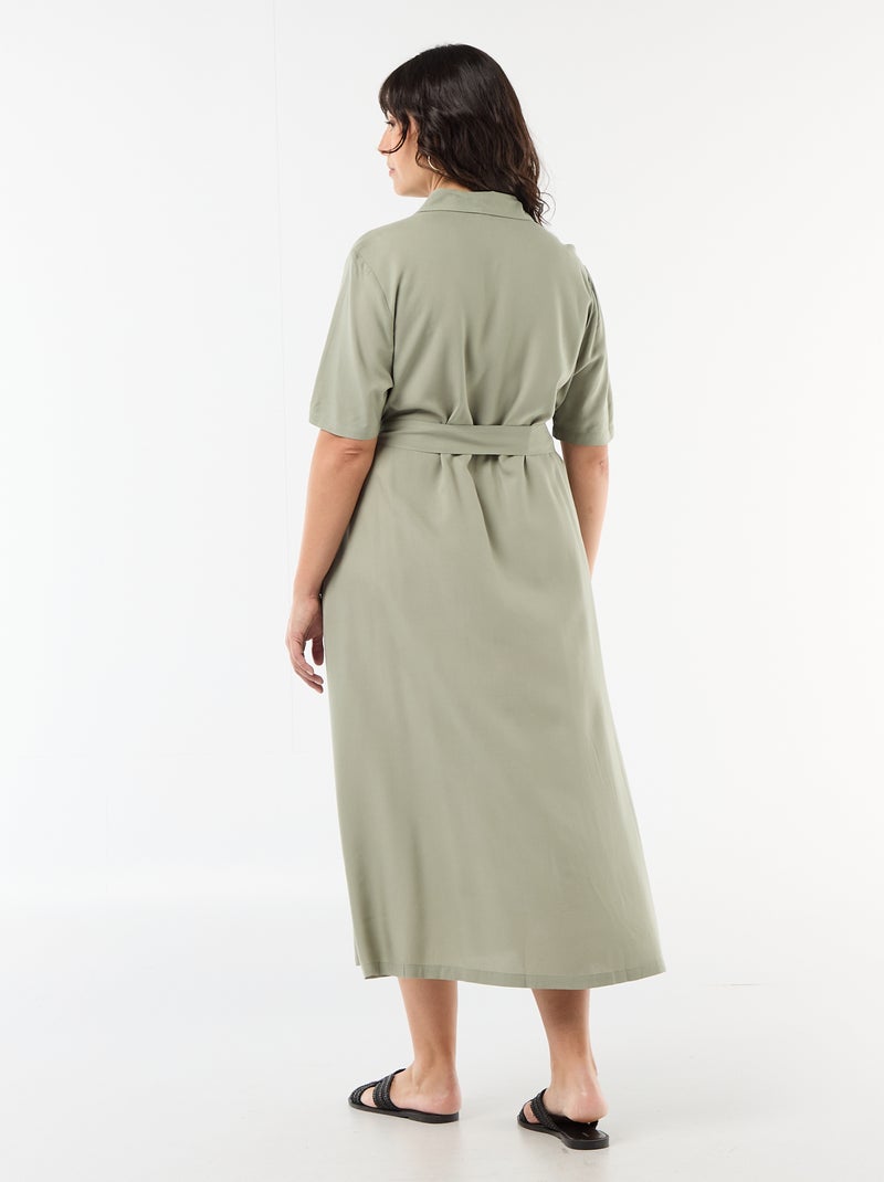 Vestido camisero de manga corta con cinturón Verde - Kiabi