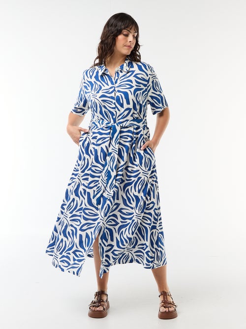 Vestido camisero de manga corta con estampado - Kiabi