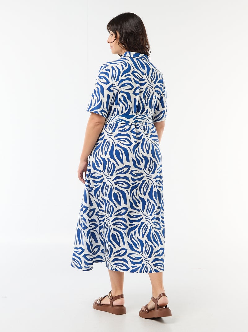 Vestido camisero de manga corta con estampado Azul - Kiabi