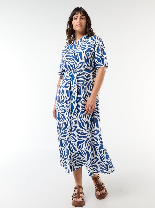 Vestido camisero de manga corta con estampado - Kiabi