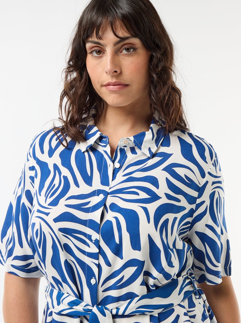 Vestido camisero de manga corta con estampado Azul - Kiabi