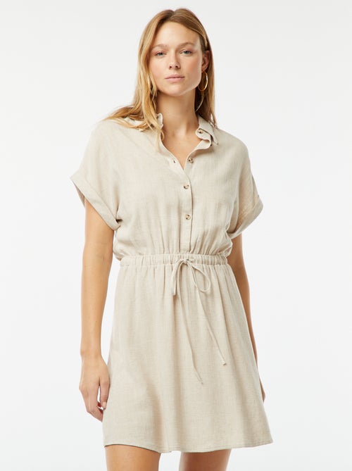 Vestido camisero de manga corta de mezcla de lino - Kiabi