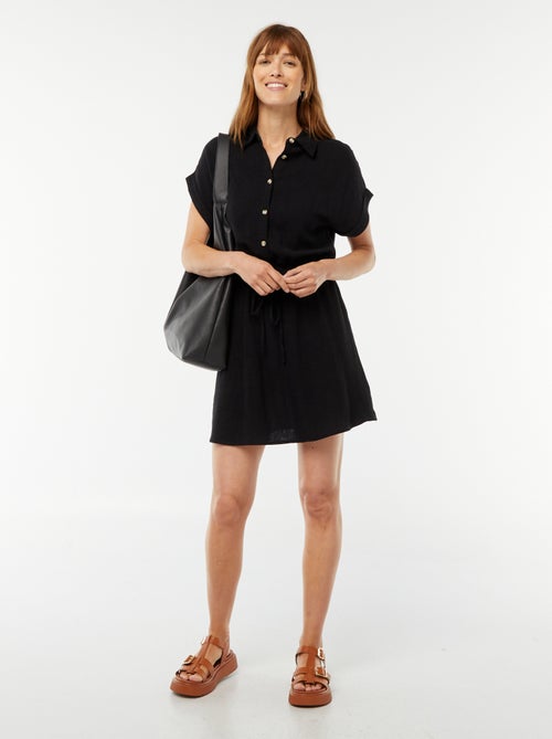 Vestido camisero de manga corta de mezcla de lino - Kiabi