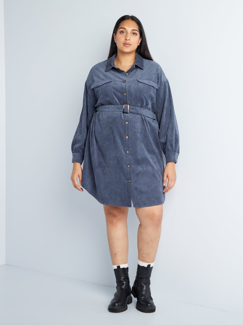 Vestido camisero de pana AZUL - Kiabi