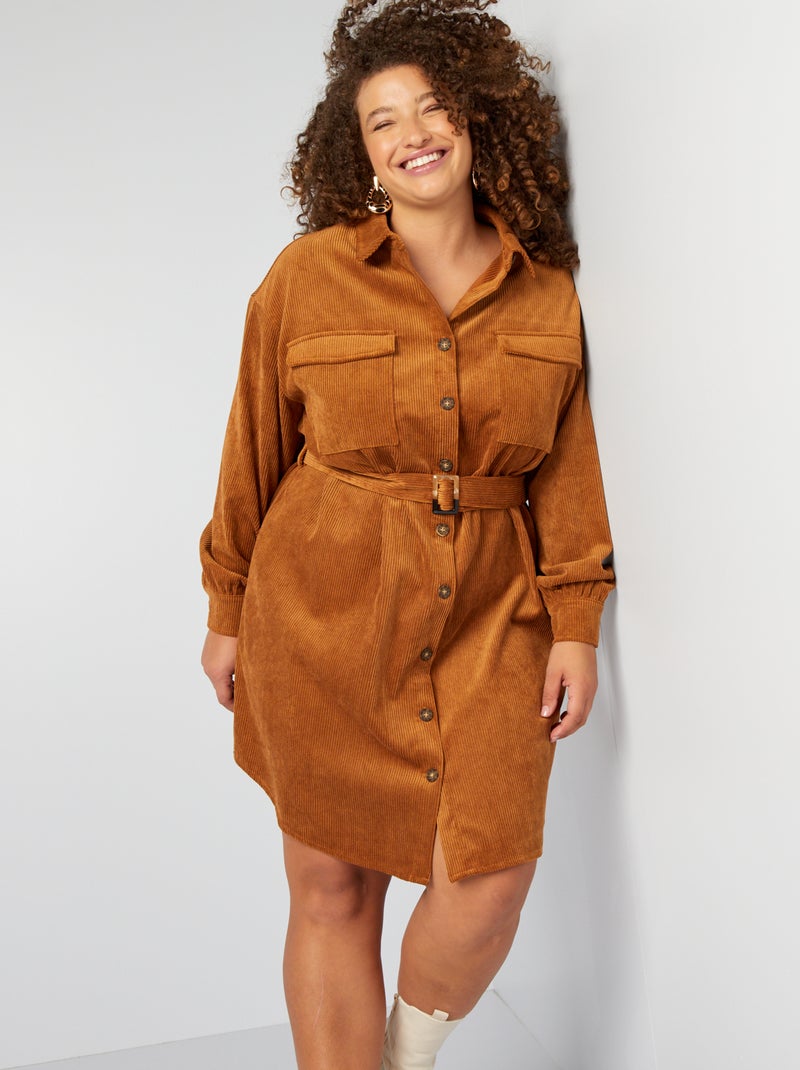 Vestido camisero de pana MARRON - Kiabi