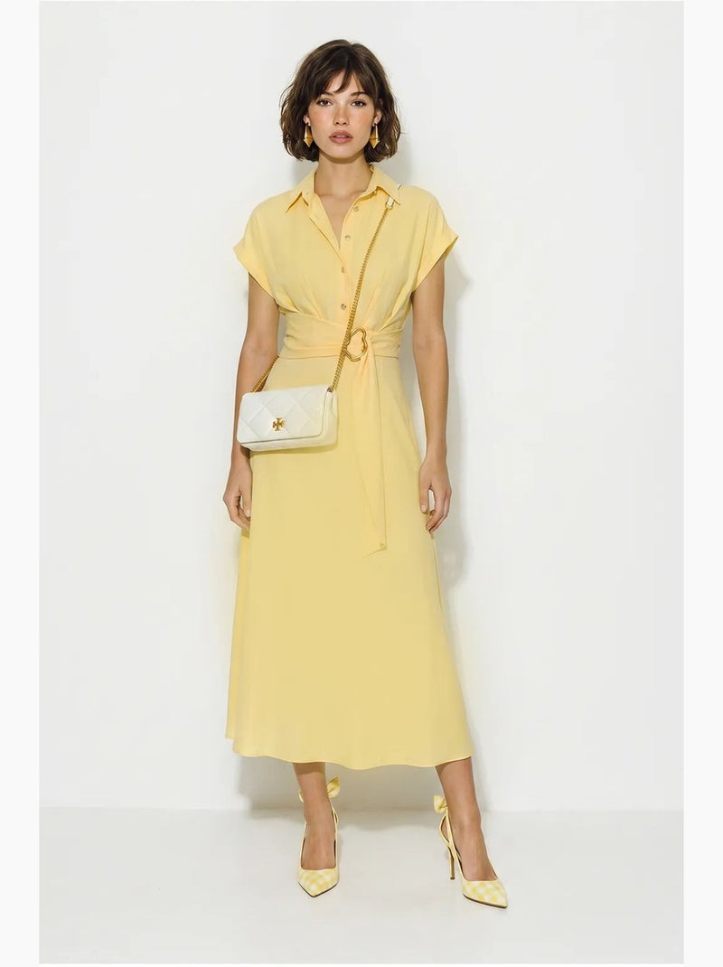Vestido camisero de popelina con cinturón lucci Amarillo limón - Kiabi