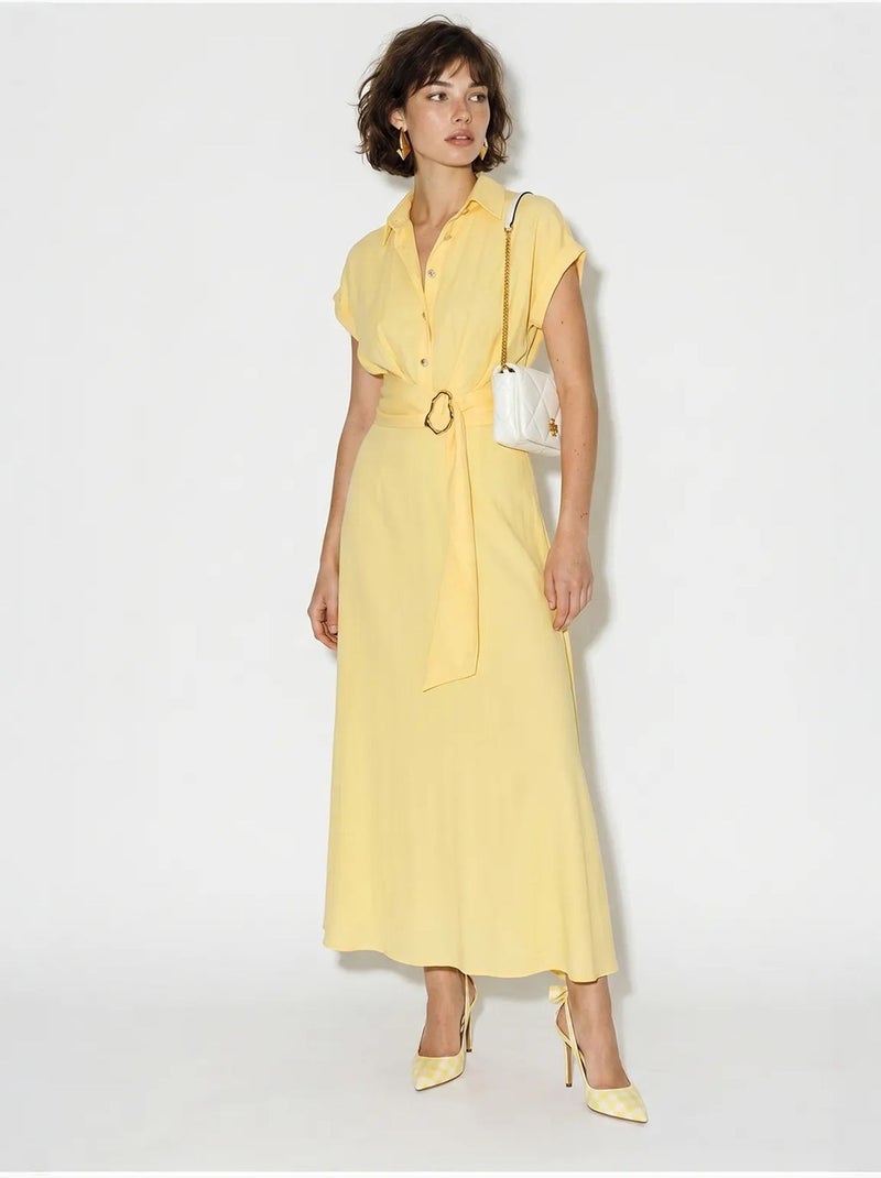 Vestido camisero de popelina con cinturón lucci Amarillo limón - Kiabi