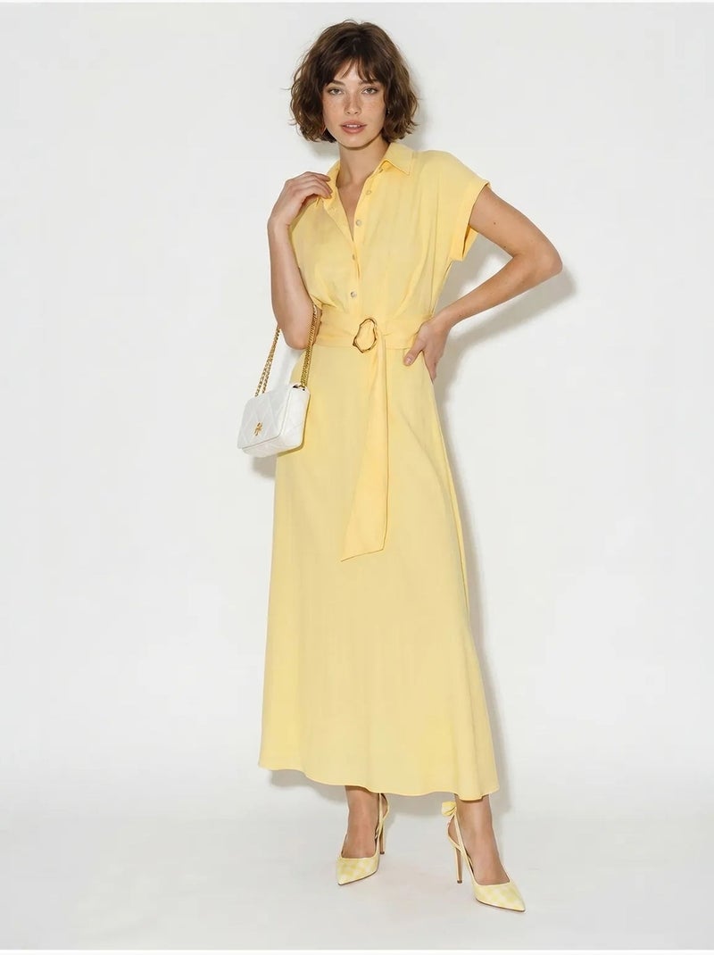 Vestido camisero de popelina con cinturón lucci Amarillo limón - Kiabi