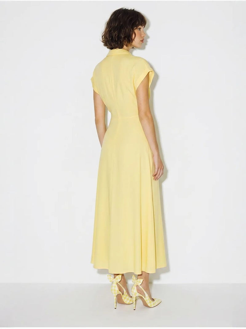 Vestido camisero de popelina con cinturón lucci Amarillo limón - Kiabi