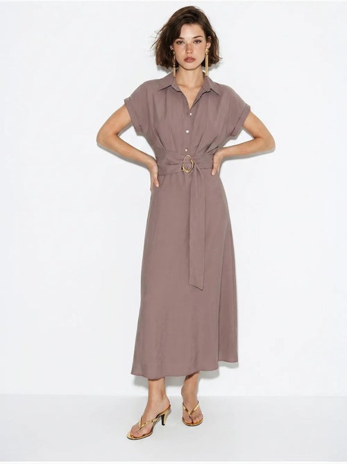Vestido camisero de popelina con cinturón lucci - Kiabi Vestido camisero de popelina con cinturón lucci - Kiabi