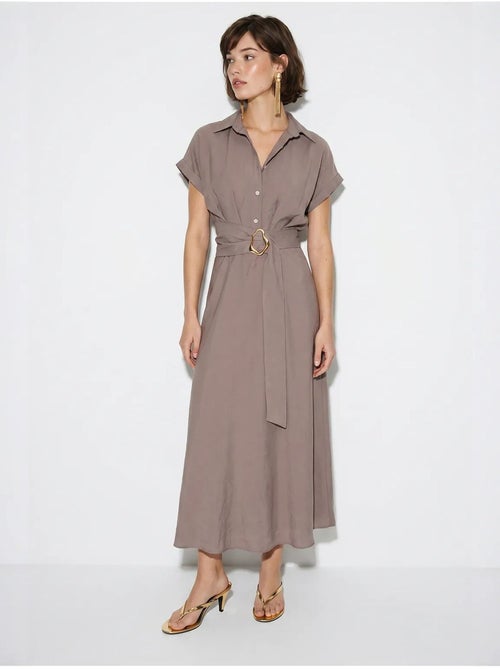 Vestido camisero de popelina con cinturón lucci - Kiabi Vestido camisero de popelina con cinturón lucci - Kiabi