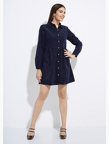Vestido camisero de terciopelo con cintura plisada - afibel