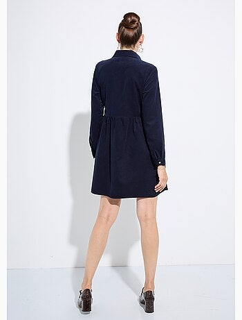 Vestido camisero de terciopelo con cintura plisada - afibel