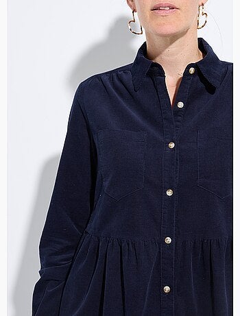 Vestido camisero de terciopelo con cintura plisada - afibel