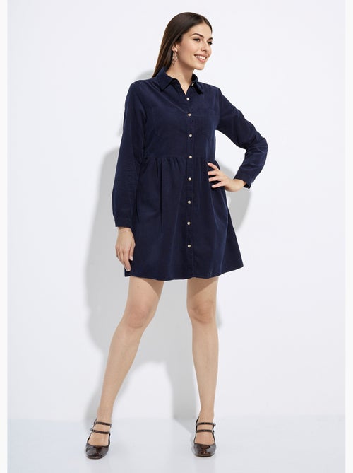 Vestido camisero de terciopelo con cintura plisada - afibel - Kiabi Vestido camisero de terciopelo con cintura plisada - afibel - Kiabi