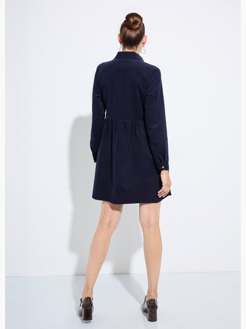 Vestido camisero de terciopelo con cintura plisada - afibel Azul marino - Kiabi