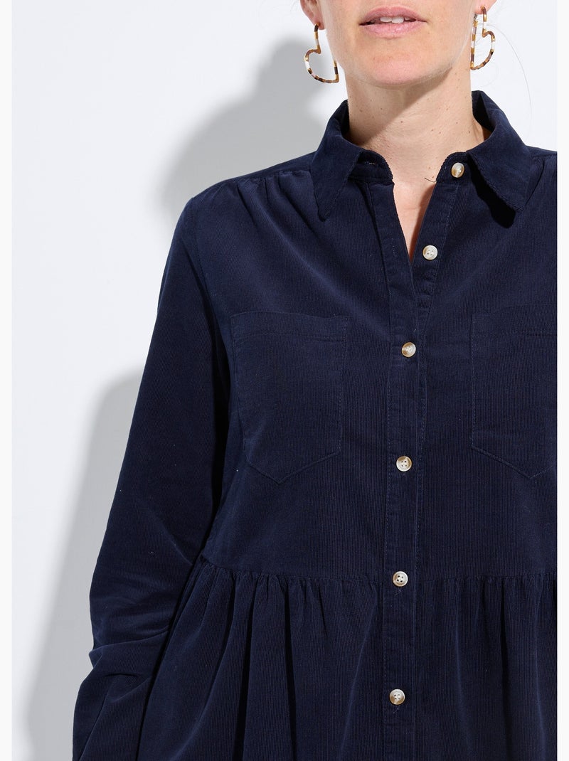 Vestido camisero de terciopelo con cintura plisada - afibel Azul marino - Kiabi