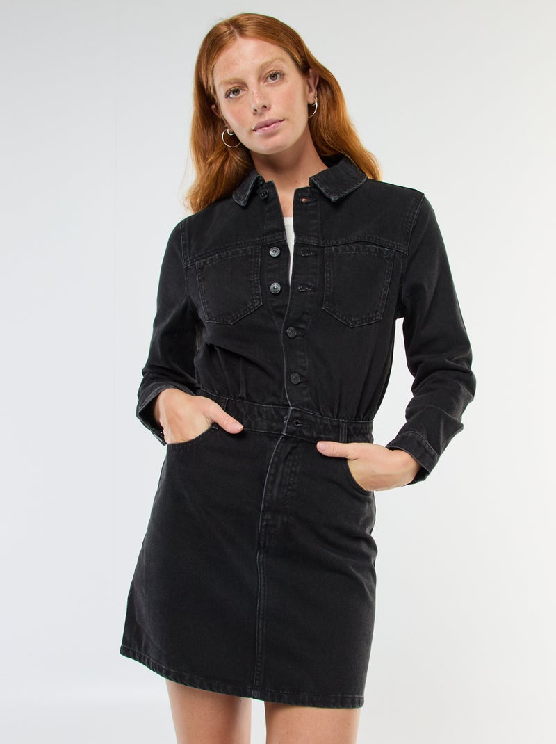 Vestido camisero denim Gris - Kiabi