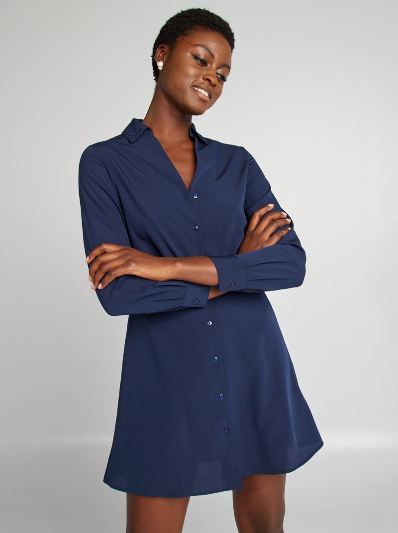 Vestido camisero efecto satinado NEGRO - Kiabi