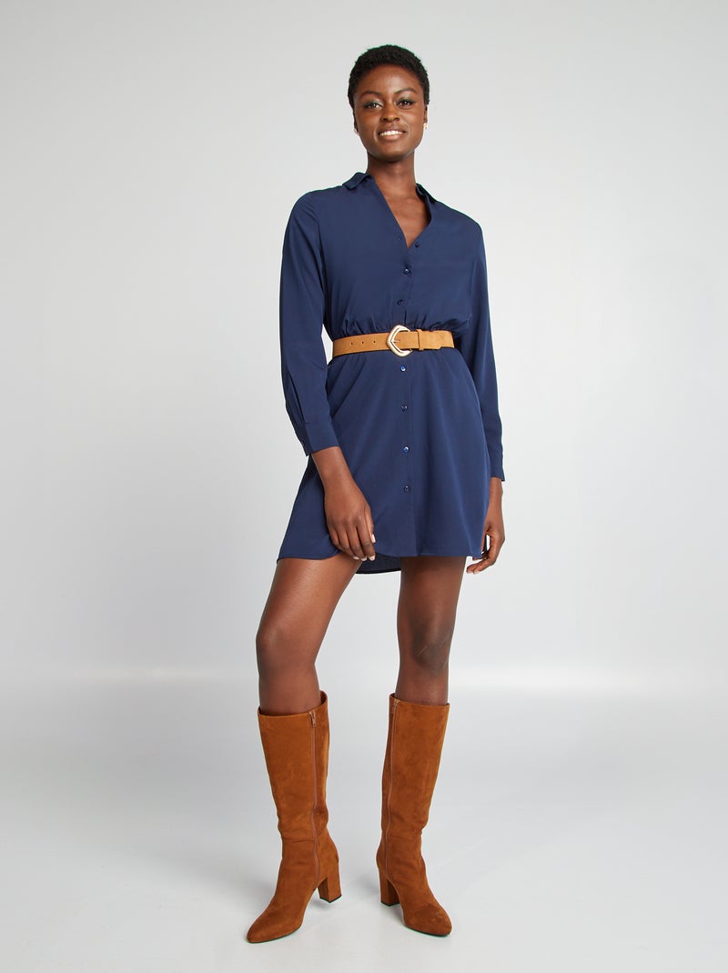 Vestido camisero efecto satinado NEGRO - Kiabi