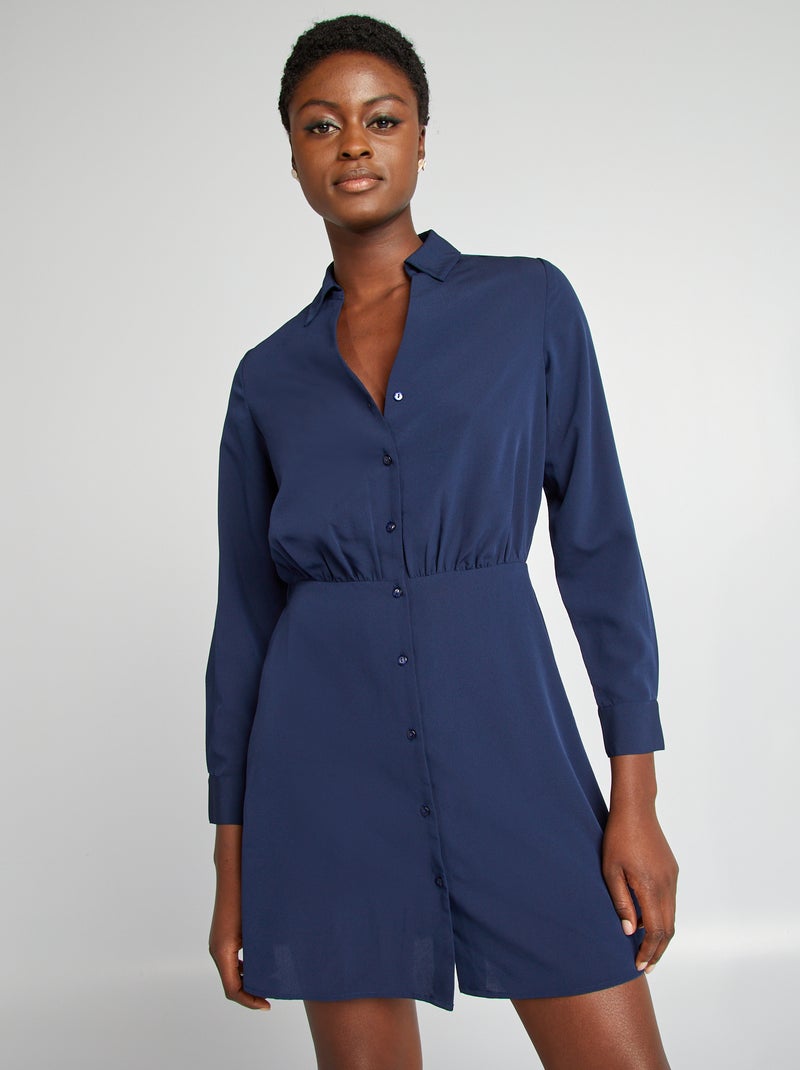 Vestido camisero efecto satinado NEGRO - Kiabi