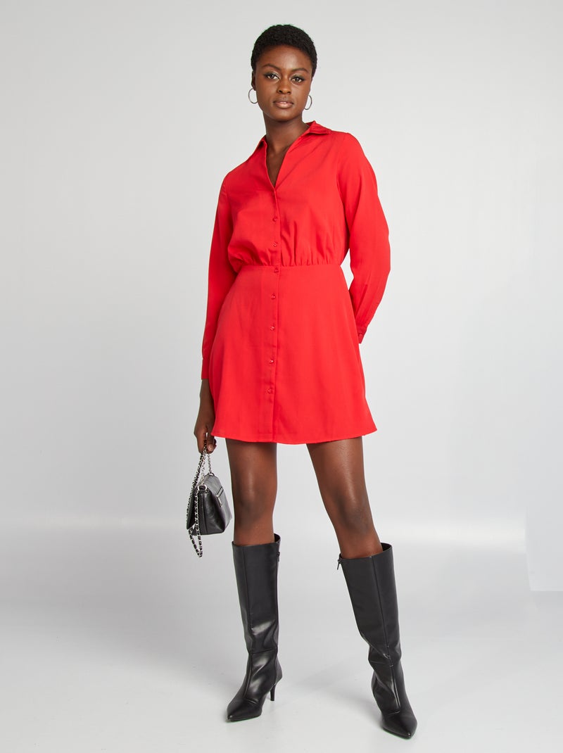 Vestido camisero efecto satinado ROJO - Kiabi