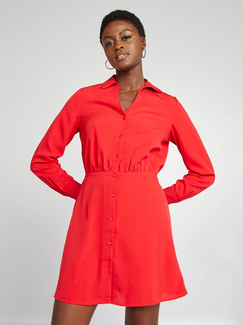 Vestido camisero efecto satinado ROJO - Kiabi