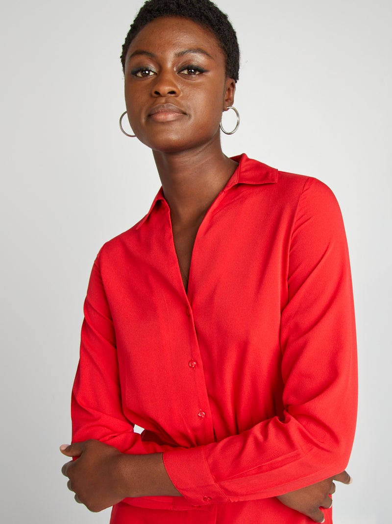 Vestido camisero efecto satinado ROJO - Kiabi
