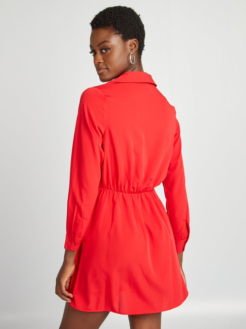 Vestido camisero efecto satinado ROJO - Kiabi