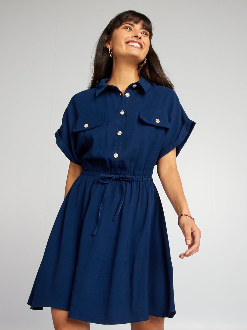 Vestido camisero elástico AZUL - Kiabi