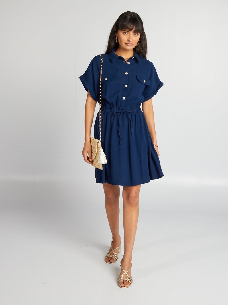 Vestido camisero elástico AZUL - Kiabi