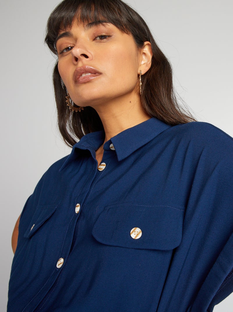 Vestido camisero elástico AZUL - Kiabi