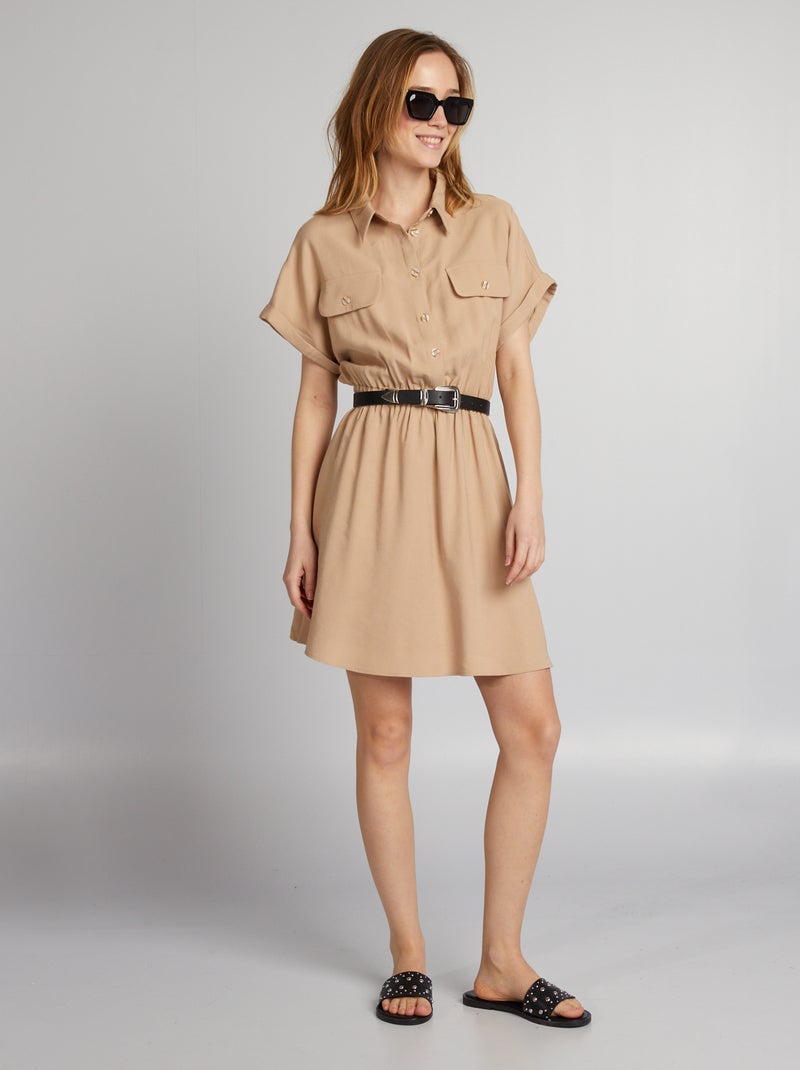 Vestido camisero elástico BEIGE - Kiabi