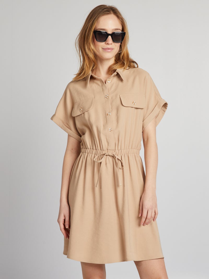 Vestido camisero elástico BEIGE - Kiabi