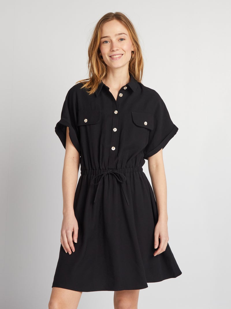Vestido camisero elástico negro - Kiabi