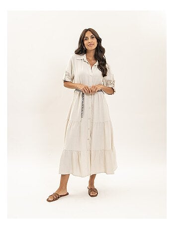 Vestido camisero largo con cinturón ITONIA