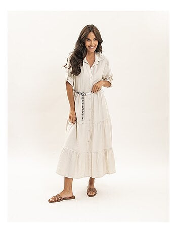 Vestido camisero largo con cinturón ITONIA