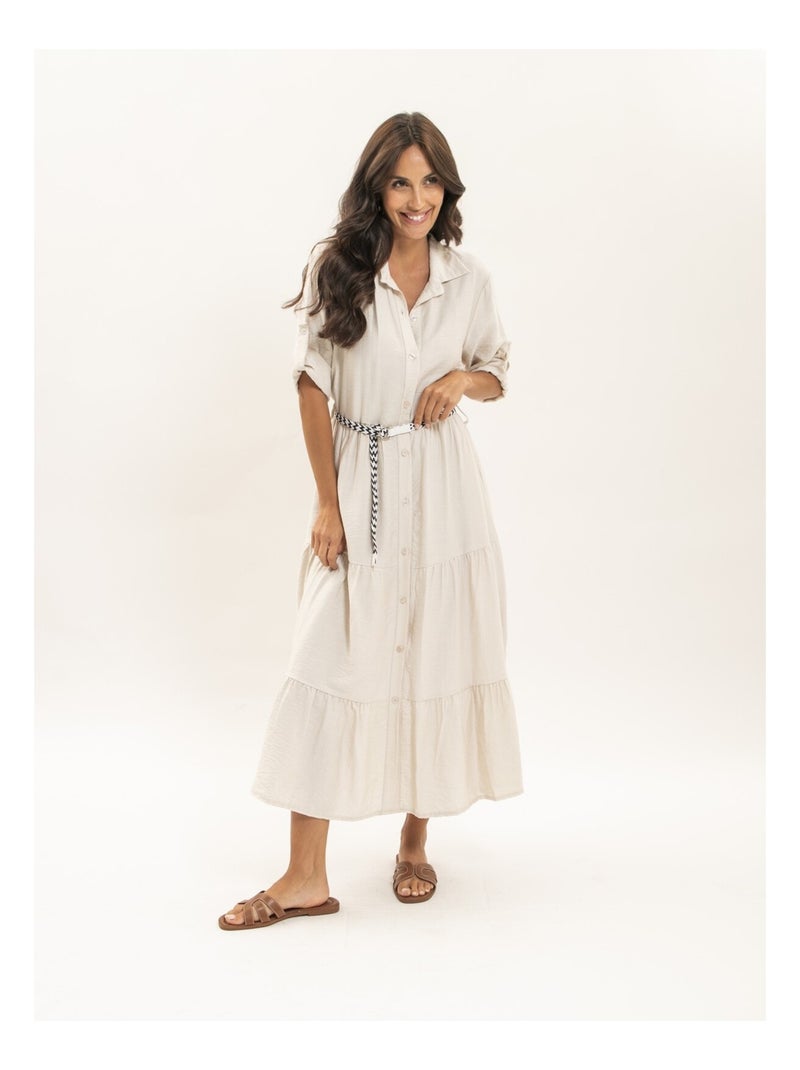 Vestido camisero largo con cinturón ITONIA Beige - Kiabi
