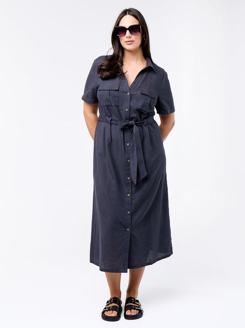 Vestido camisero largo con cinturón para anudar - Kiabi