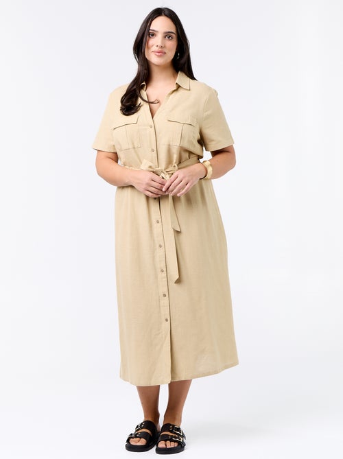 Vestido camisero largo con cinturón para anudar - Kiabi