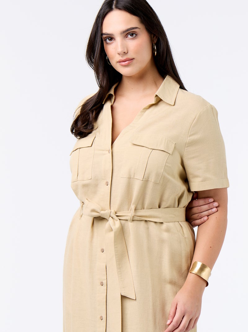 Vestido camisero largo con cinturón para anudar Beige - Kiabi