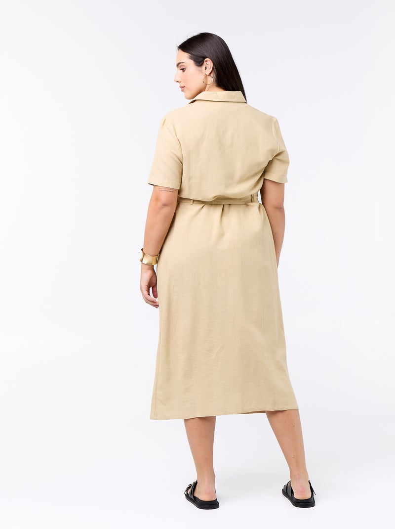 Vestido camisero largo con cinturón para anudar Beige - Kiabi