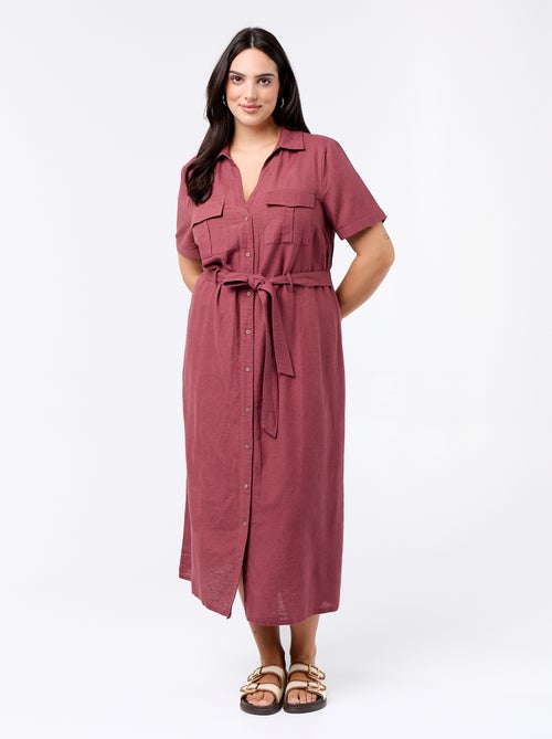 Vestido camisero largo con cinturón para anudar - Kiabi Vestido camisero largo con cinturón para anudar - Kiabi