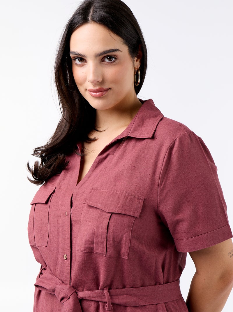 Vestido camisero largo con cinturón para anudar Rosa - Kiabi
