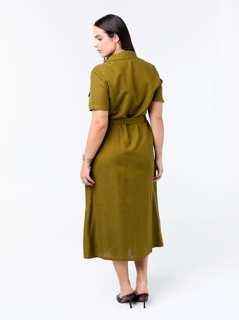 Vestido camisero largo con cinturón para anudar Verde - Kiabi