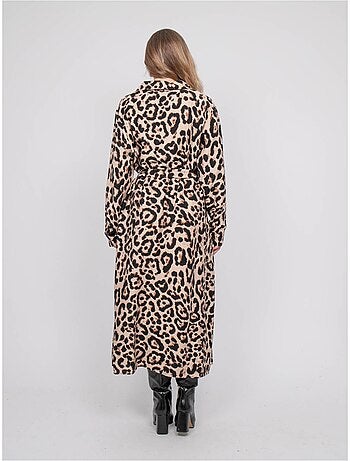 Vestido camisero largo con estampado de leopardo y cinturón para anudar ivoriaz