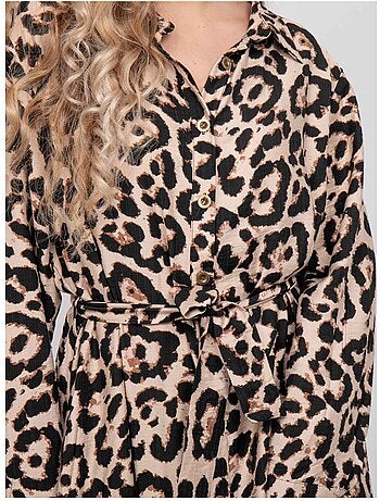 Vestido camisero largo con estampado de leopardo y cinturón para anudar ivoriaz