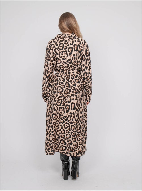 Vestido camisero largo con estampado de leopardo y cinturón para anudar ivoriaz - Kiabi Vestido camisero largo con estampado de leopardo y cinturón para anudar ivoriaz - Kiabi